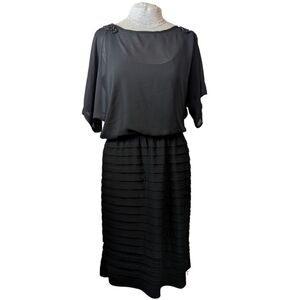 Reitmans szXL retro black w/ sheer broach top & shutter pleated skirt EUC